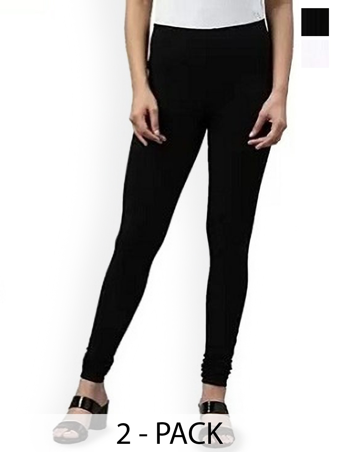

URBAN KANYA Pack Of 2 Mid-Rise Churidar-Length Leggings, Black