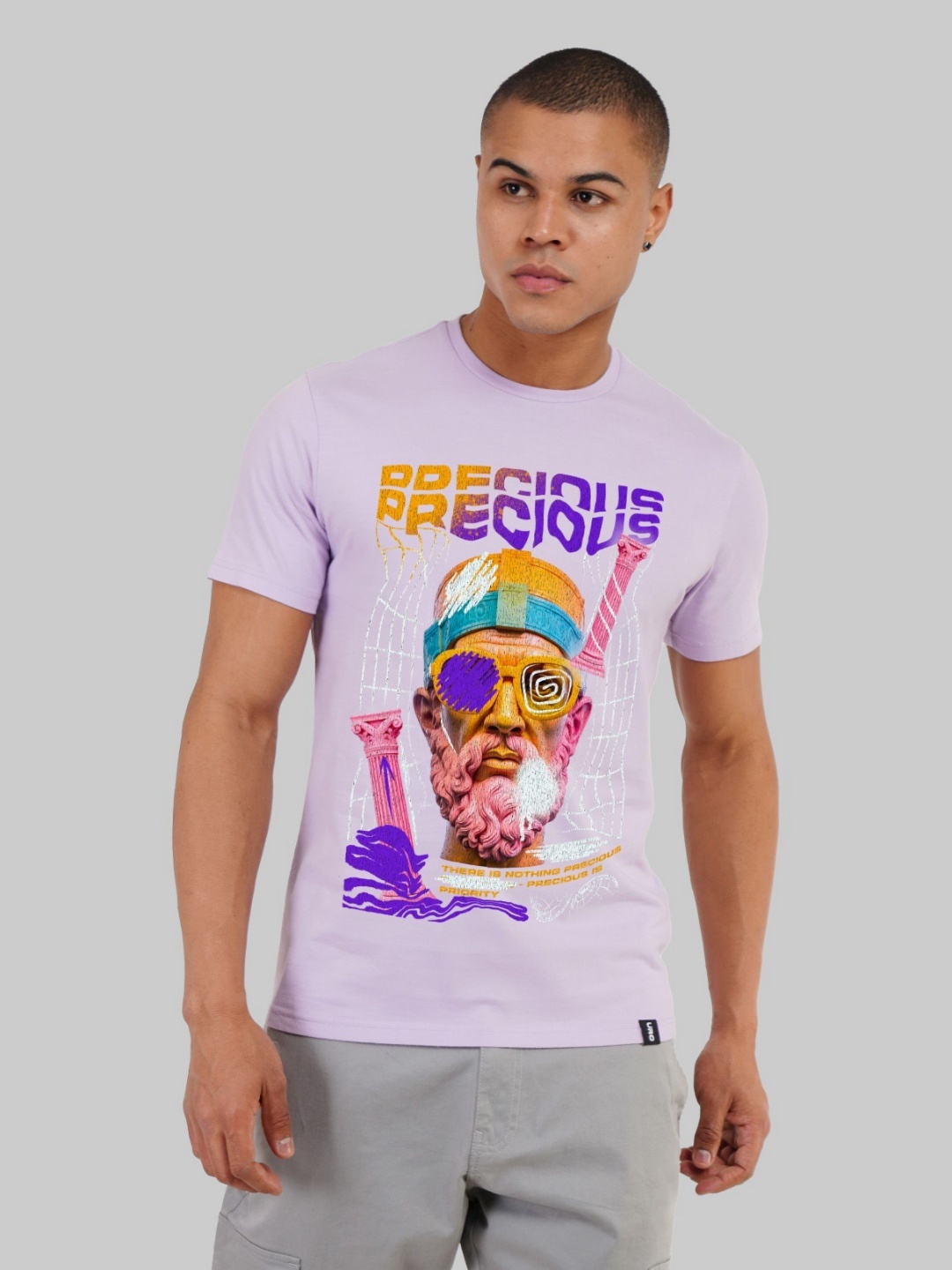 

Underrated Club Men Printed Bio Finish Raw Edge T-shirt, Lavender