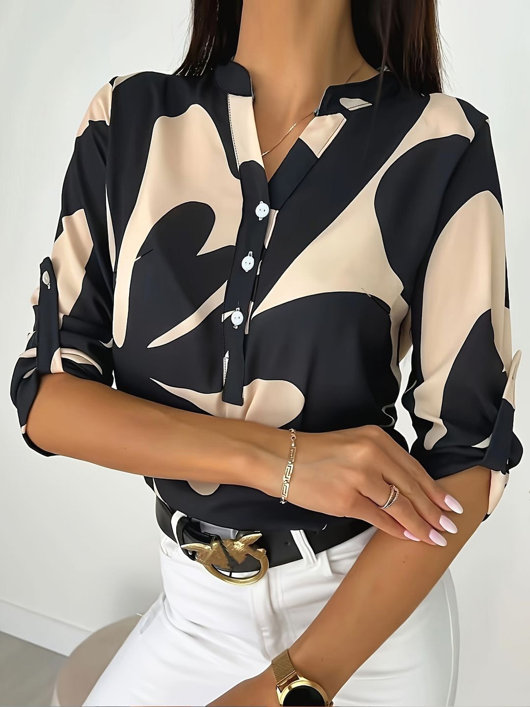 

all about you Print Cold-Shoulder Shirt Style Top, Black