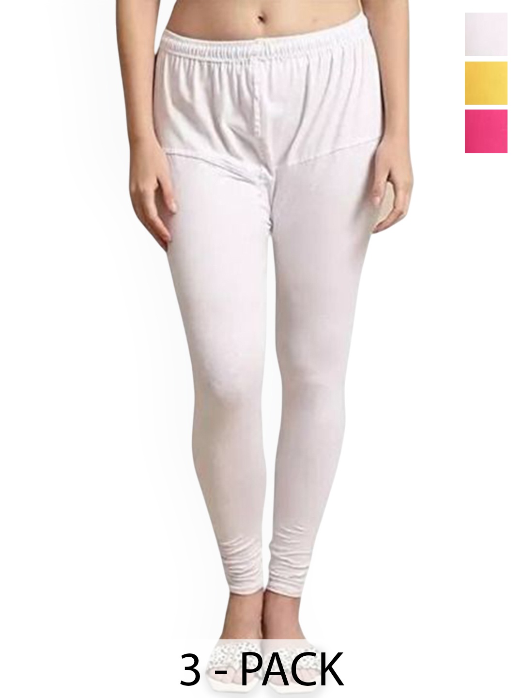 

URBAN KANYA Pack Of 3 Mid-Rise Churidar-Length Leggings, White