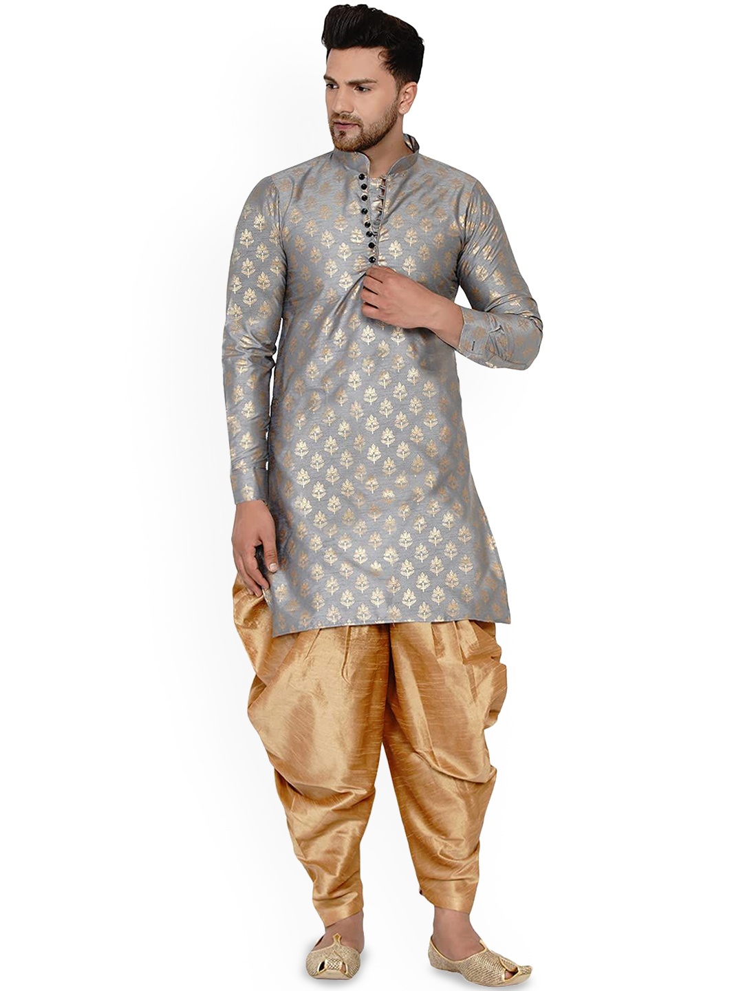 

VEERA PARIDHAAN Men Floral Printed Regular Kurta with Salwar, Grey