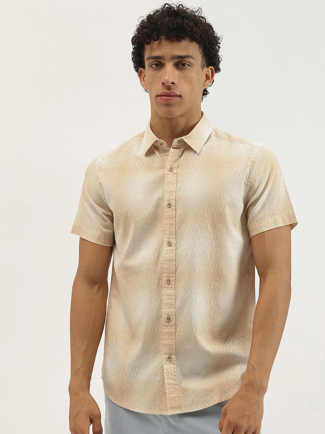 

United Colors of Benetton Men Opaque Checked Casual Shirt, Beige