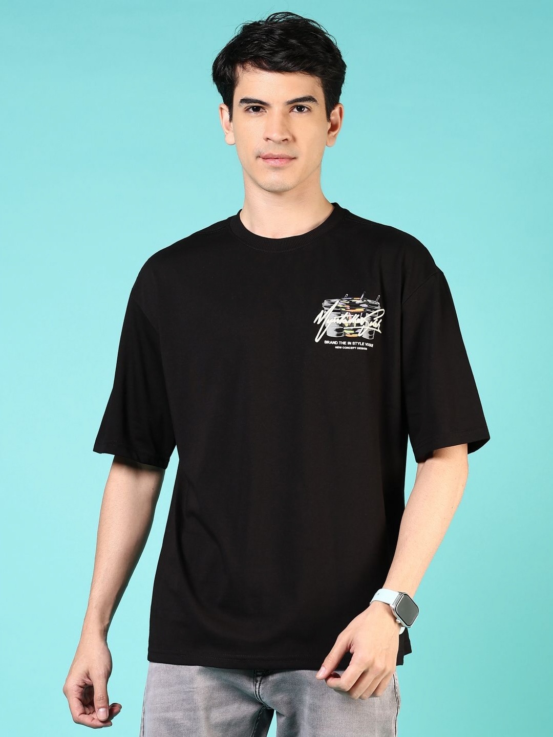 

V-Mart Men Varsity Printed Applique T-shirt, Black