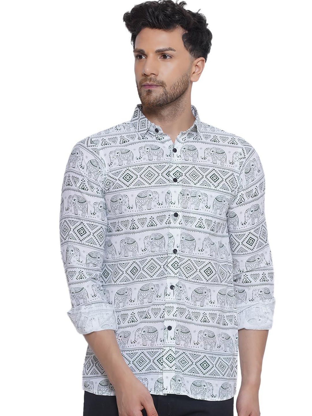 

VEERA PARIDHAAN Men Opaque Printed Casual Shirt, White