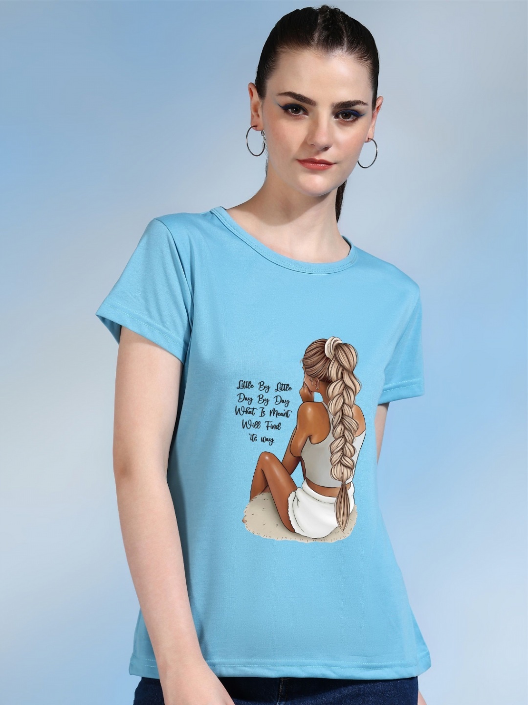 

Moda Rapido Women Printed Bio Finish Pockets T-shirt, Turquoise blue