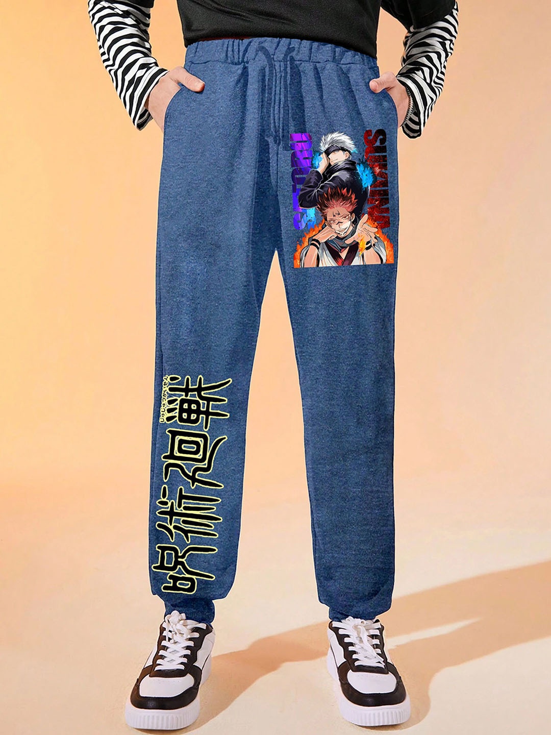 

LOCAVESTIR Boys Anime Printed Mid Rise Joggers, Blue