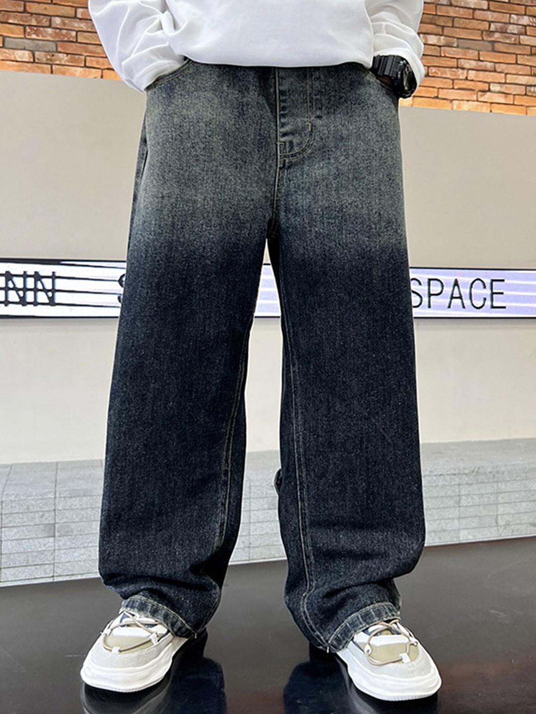 

LULU & SKY Boys Wide Leg High-Rise Jeans, Blue