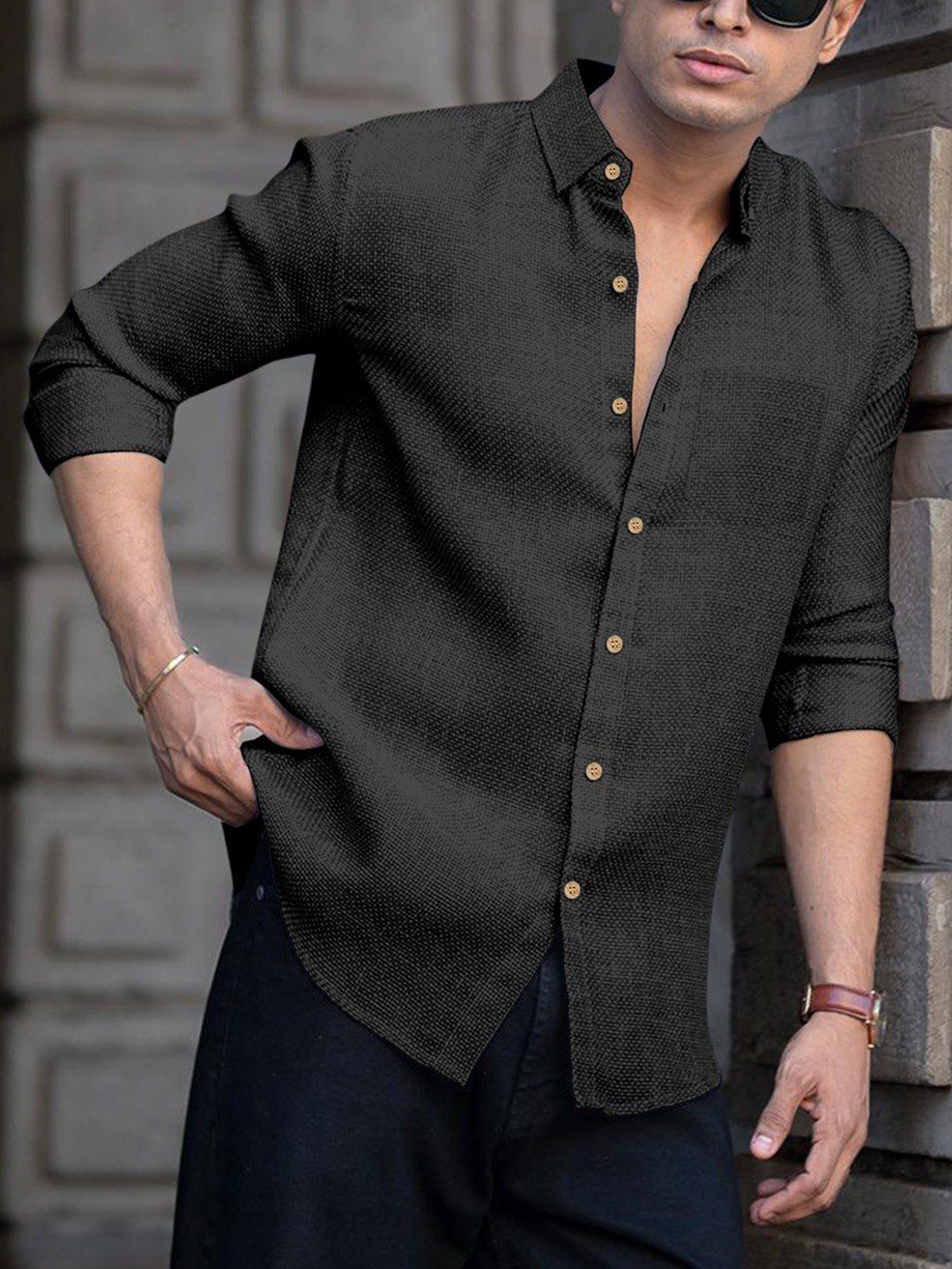 

Bombay Begum Men Opaque Printed Casual Shirt, Black
