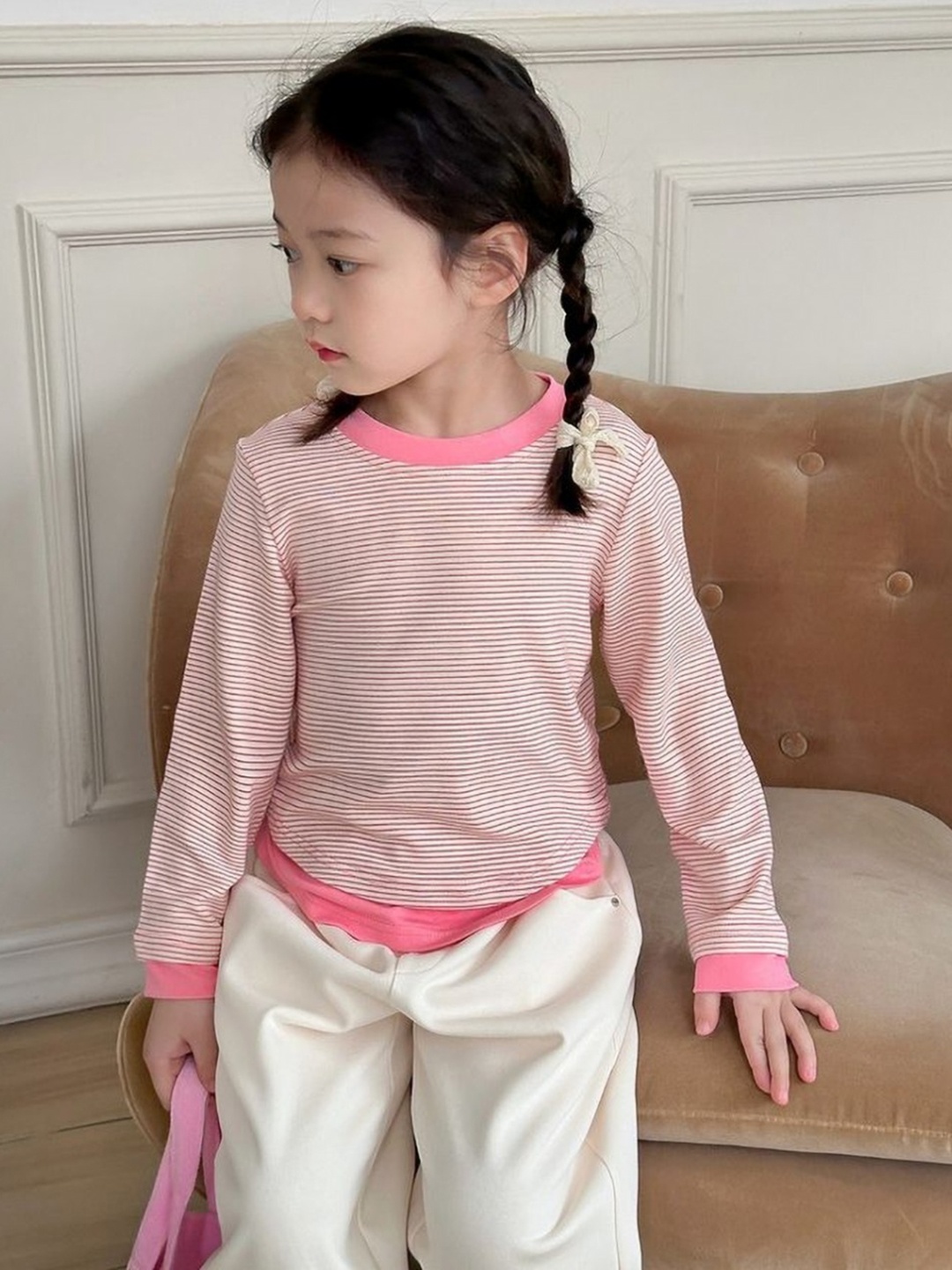 

LULU & SKY Girls Extended Sleeves Pockets T-shirt, Pink
