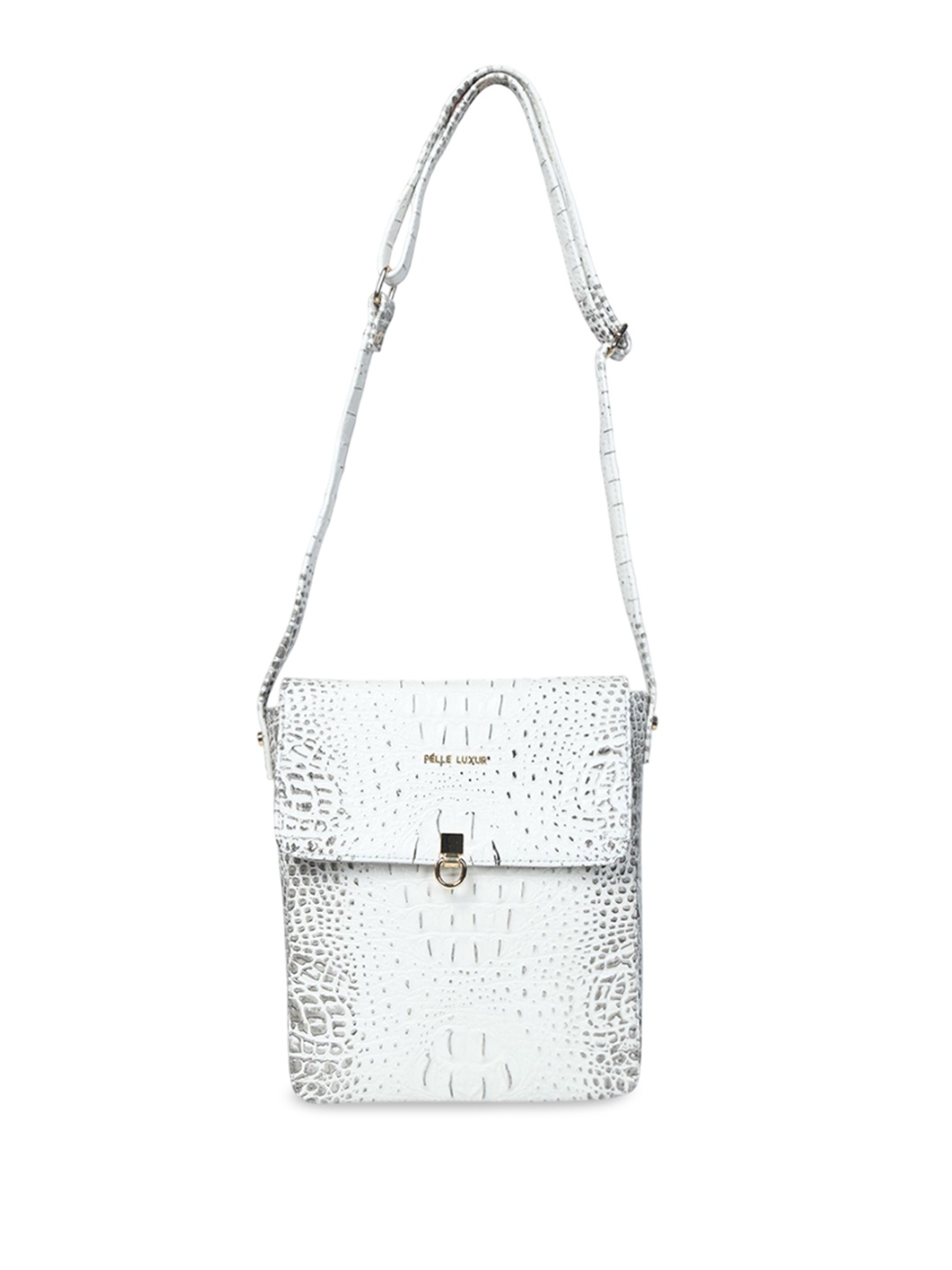 

PELLE LUXUR Textured PU Structured Sling Bag, White