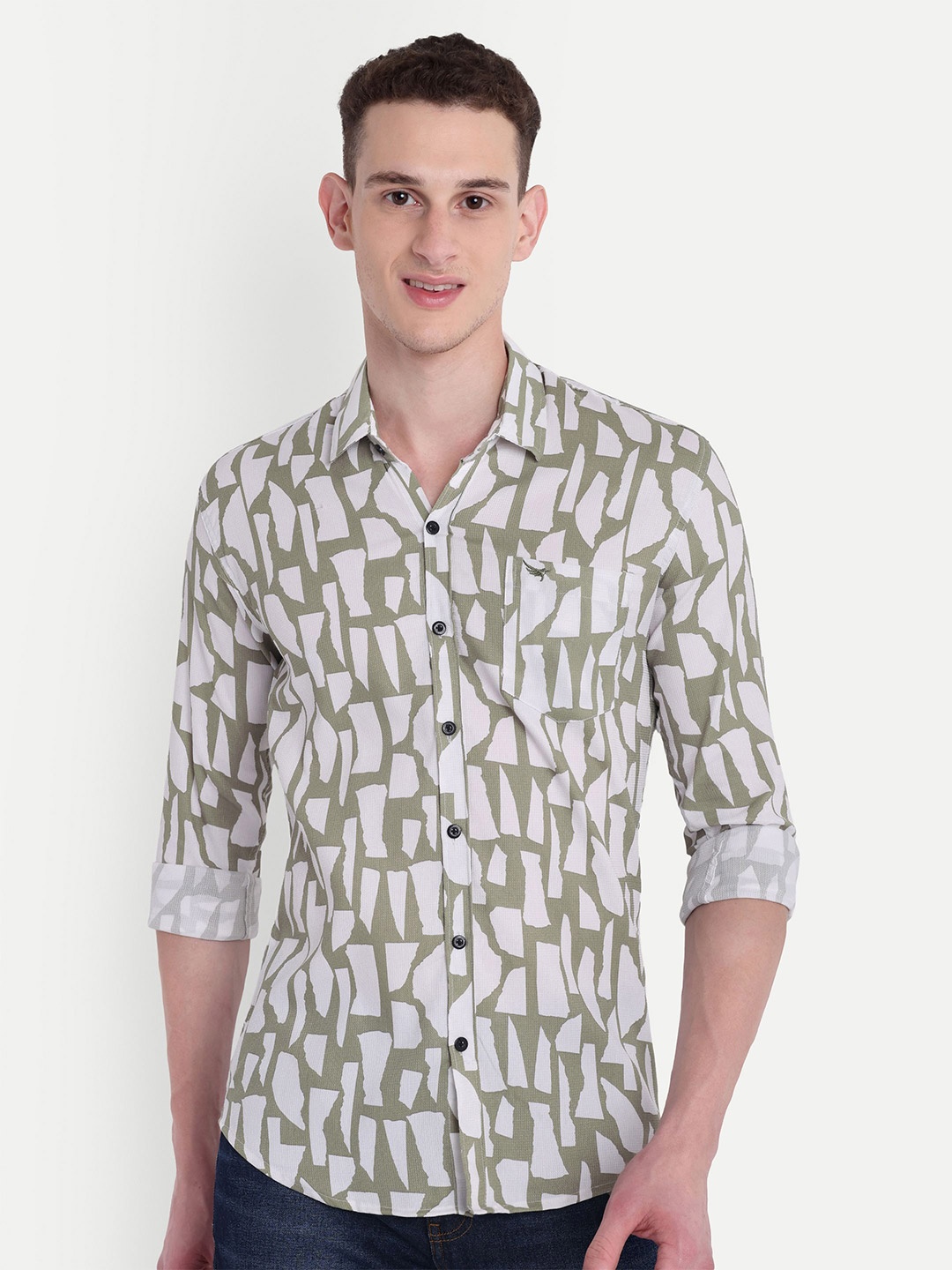 

Moda Rapido Men Classic Opaque Printed Casual Shirt, White
