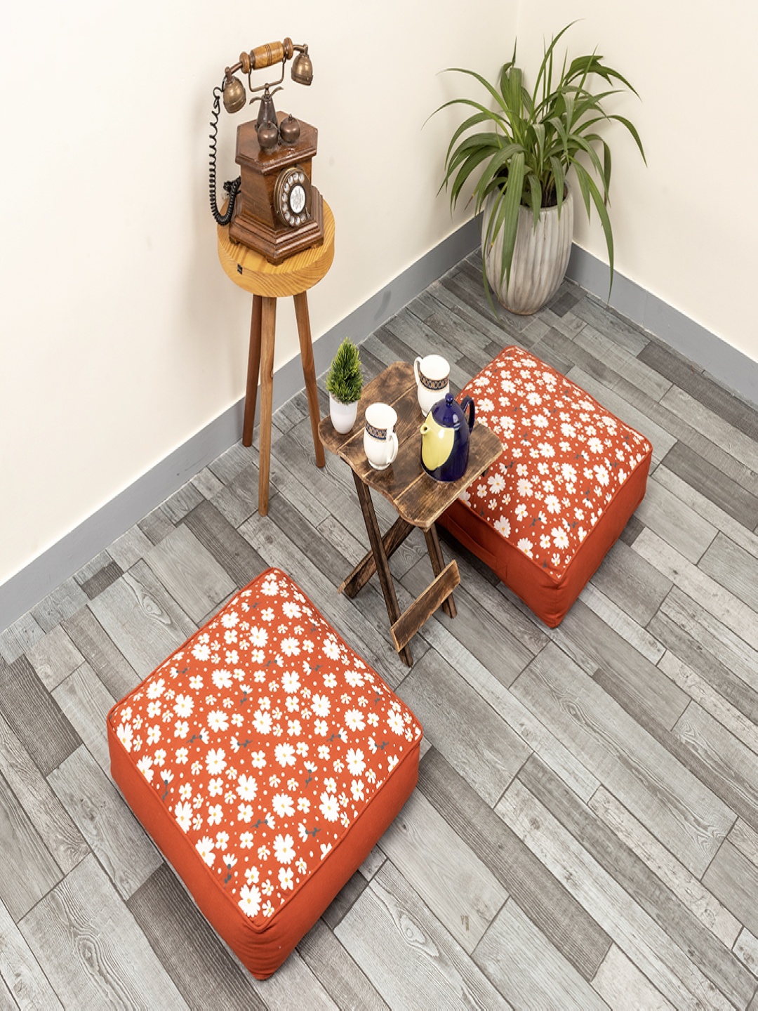 

SKANDA FAB Brown 2 Pieces Printed Pure Cotton Sqaure Shaped Floor Cushion