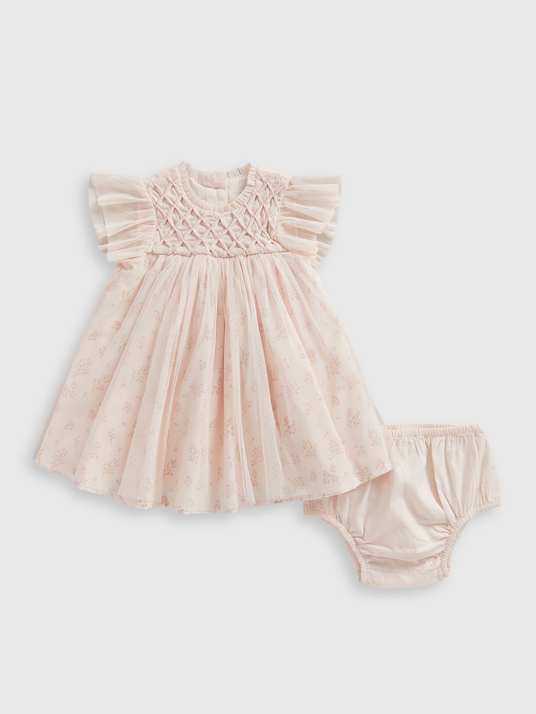 

mothercare Floral Print Flutter Sleeve A-Line Dress, Pink