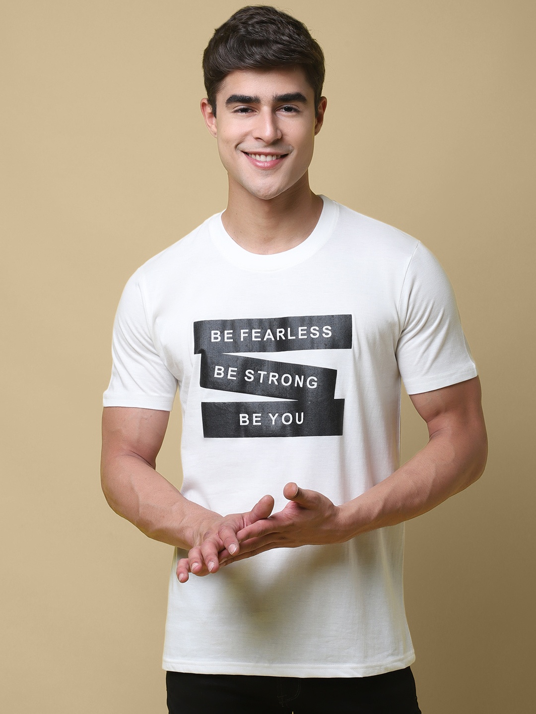

Moda Rapido Men Brand Logo Printed Applique T-shirt, White