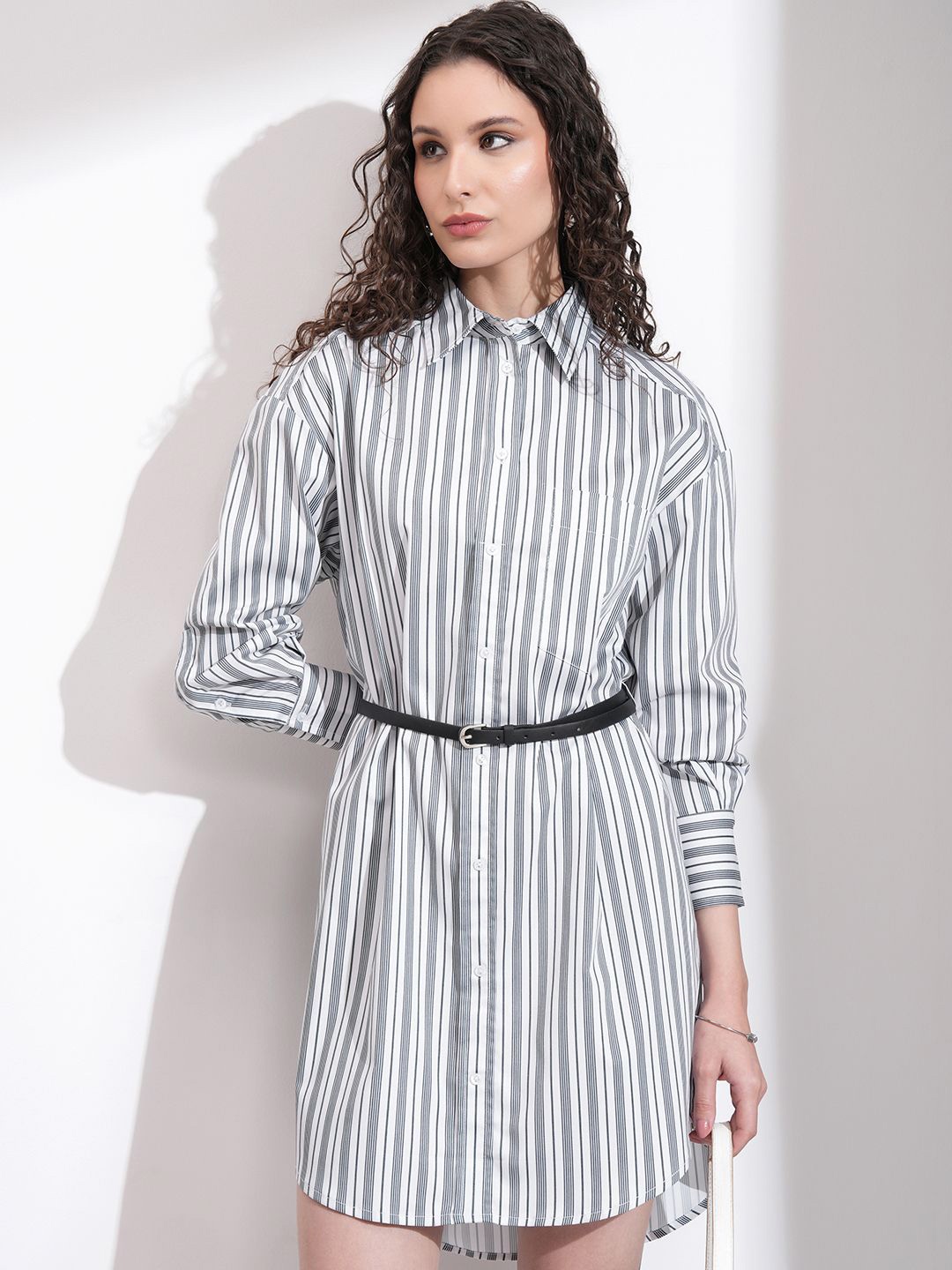 

CHIC BY TOKYO TALKIES Striped Shirt Mini Dress, Off white