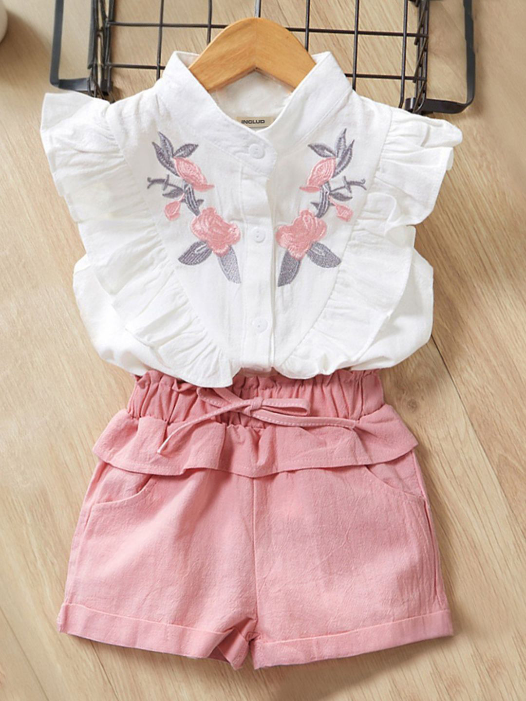 

INCLUD Girls Printed Shirt with Shorts, White
