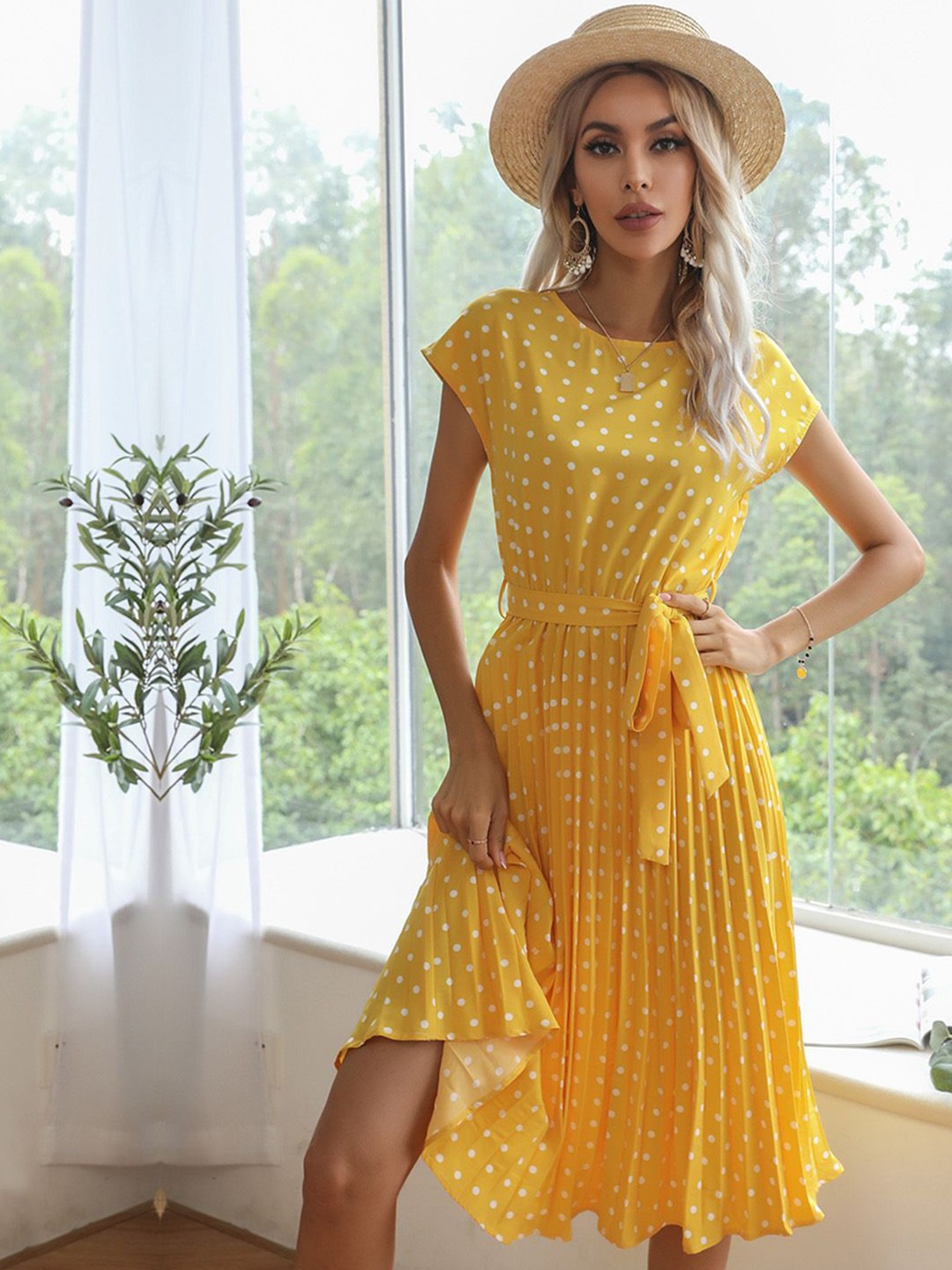 

JC Mode Print Fit & Flare Dress, Yellow