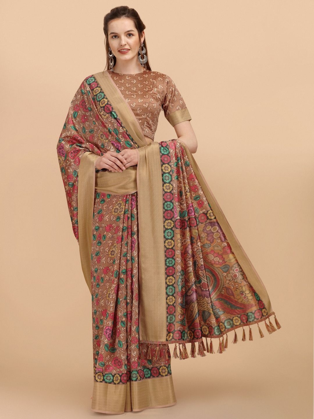 

Suha Floral Zari Art Silk Saree, Brown
