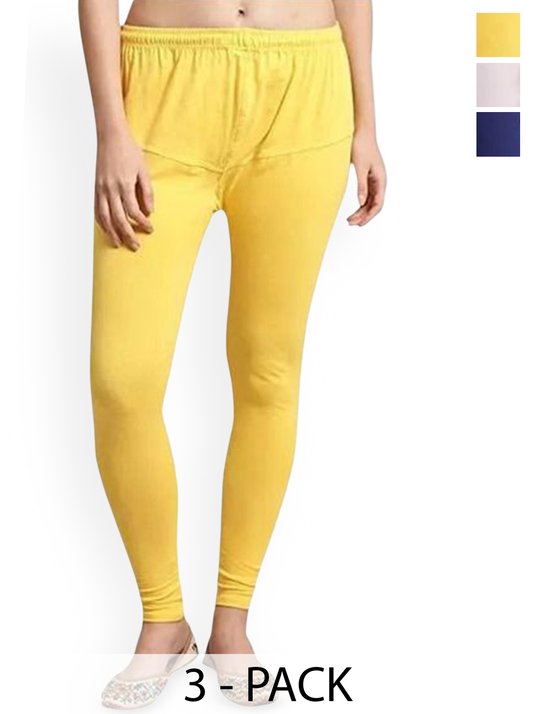 

URBAN KANYA Pack Of 3 Mid-Rise Churidar-Length Leggings, White