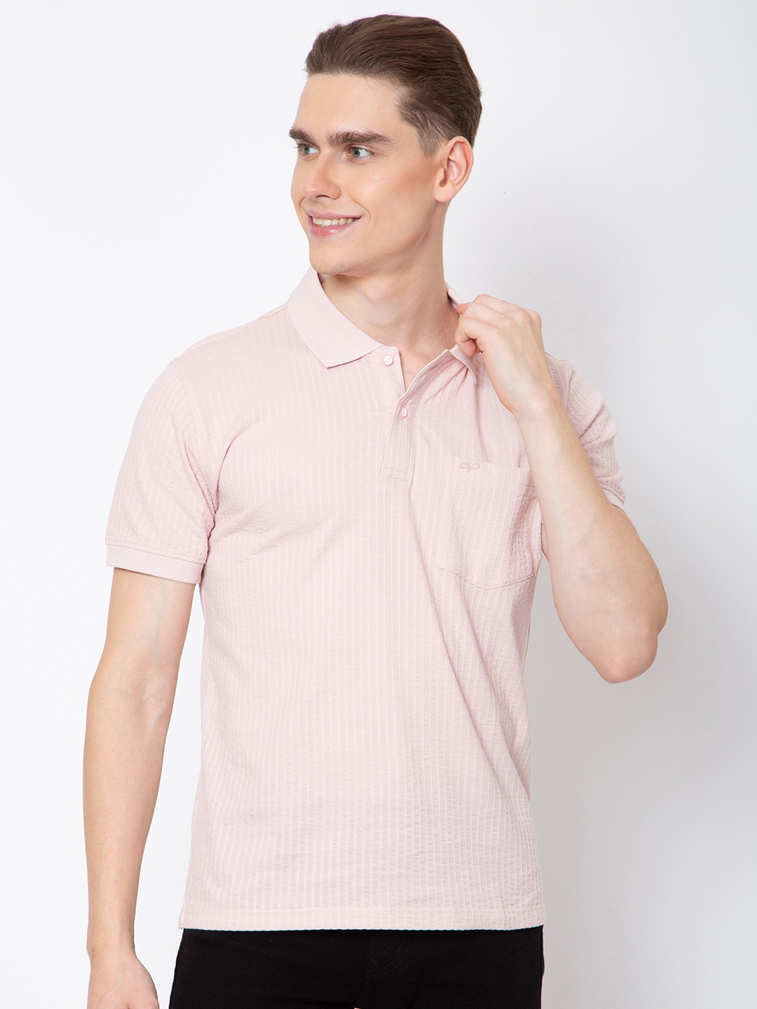 

Sparky Men Polo Collar Pockets Slim Fit T-shirt, Pink