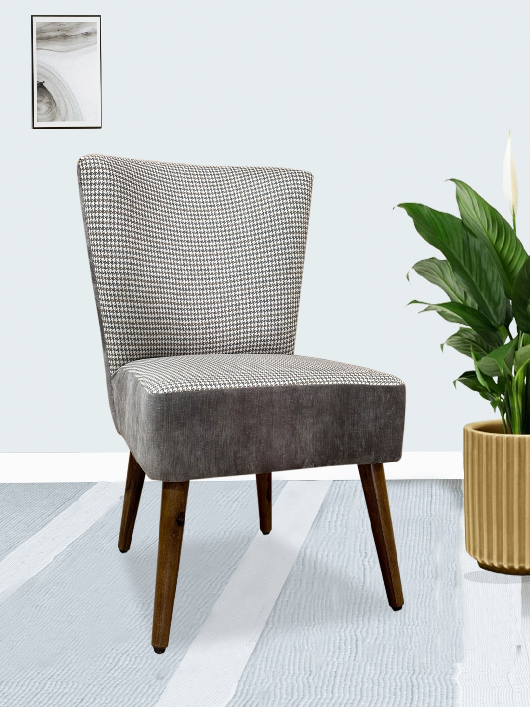 

GLOBALLY INDIAN Grey & Brown Modern Accent Wooden Lounge Chair