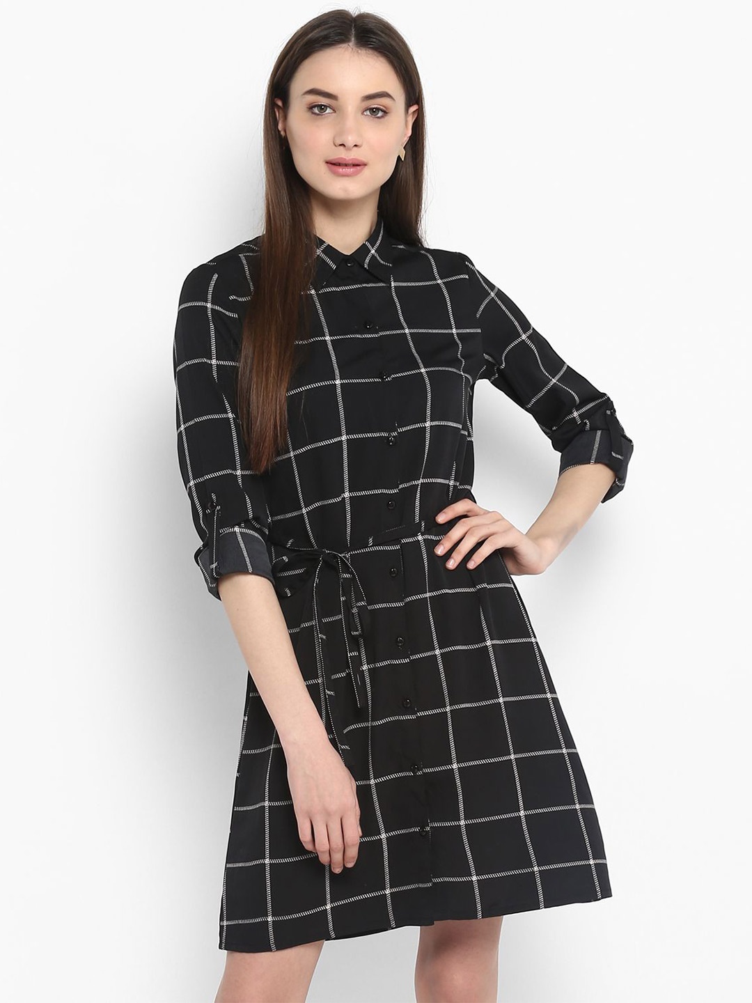 

Chemistry Checked Crepe Shirt Dress, Black