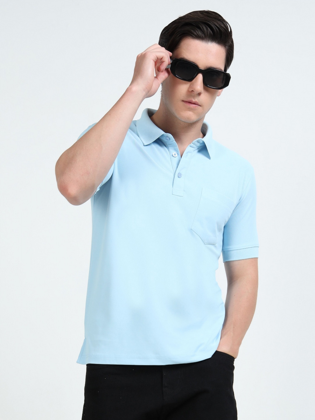 

QUCO Poly Pique Structured Pocket Polo T-Shirt, Blue
