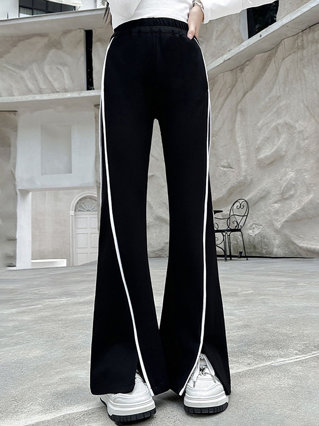 

LULU & SKY Girls Flared High-Rise Trousers, Black