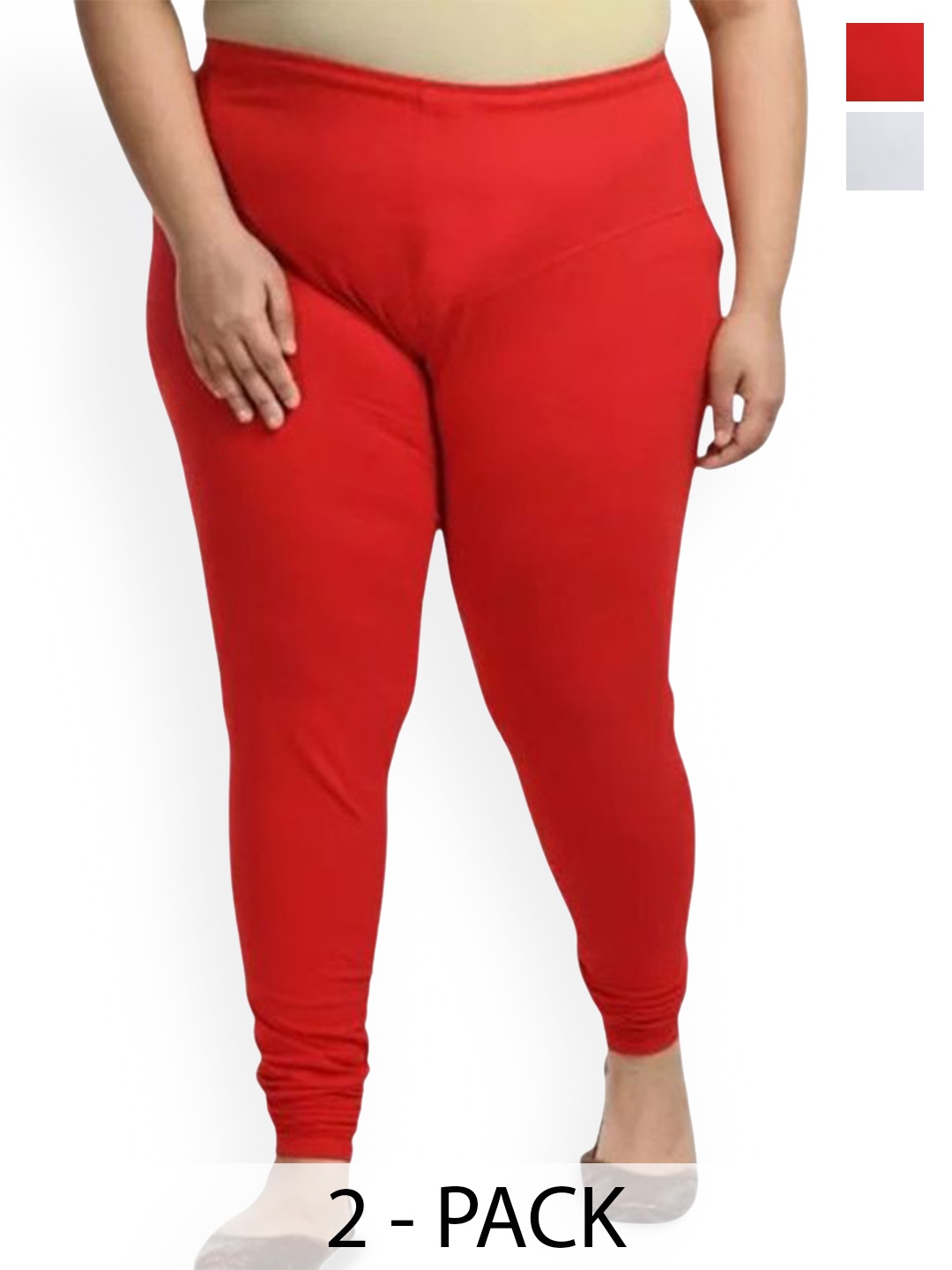 

URBAN KANYA Pack Of 2 Mid-Rise Churidar-Length Leggings, White