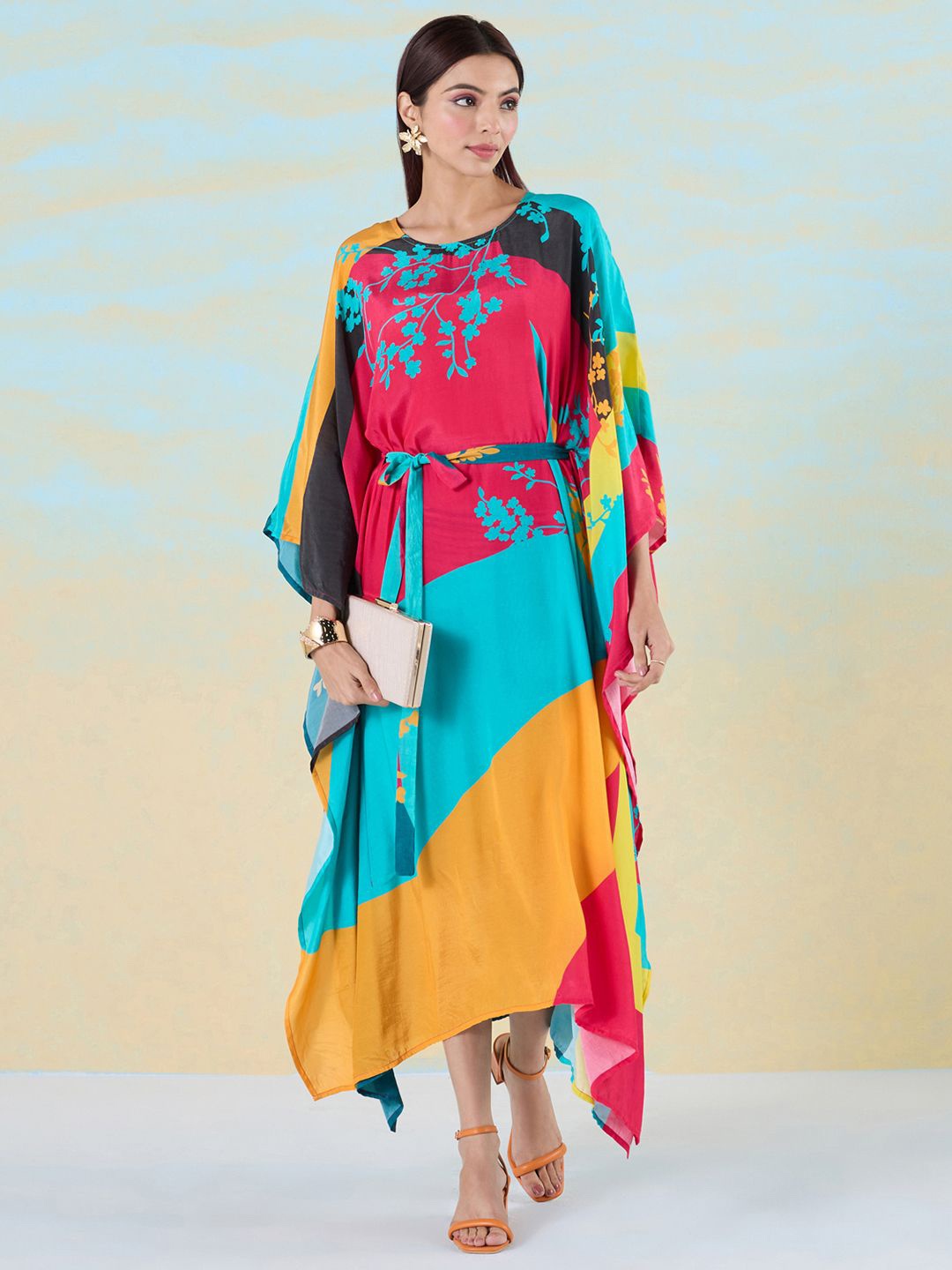 

navyasa by liva Floral Print Kimono Sleeve Liva Kaftan Top, Green