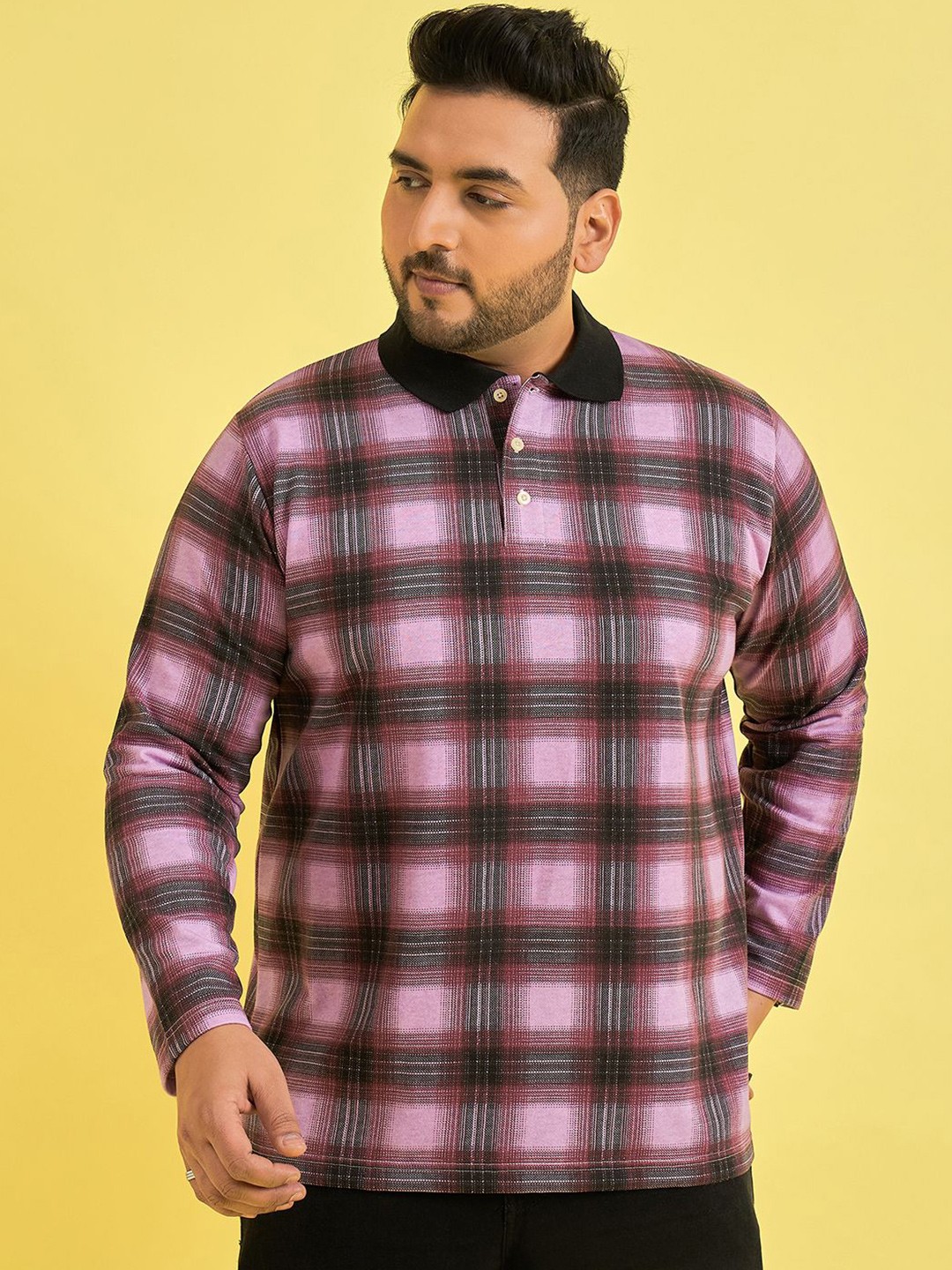 

bigbanana Men Checked Polo Collar Bio Finish Pockets T-shirt, Pink