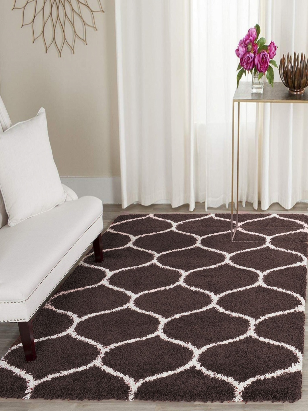 

Banchmark Home Furnishings Brown Geometric Shaggy Woollen Carpet