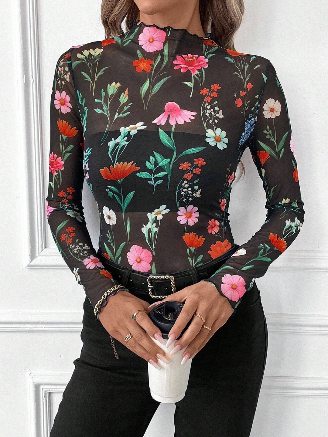 

all about you Floral Print Top, Black