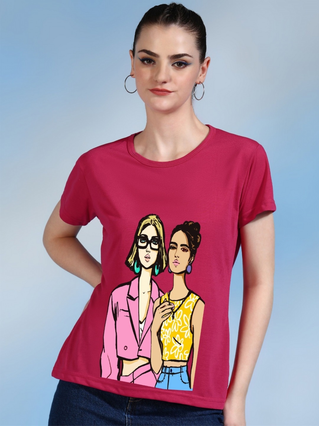 

Moda Rapido Women Printed Bio Finish Raw Edge T-shirt, Pink