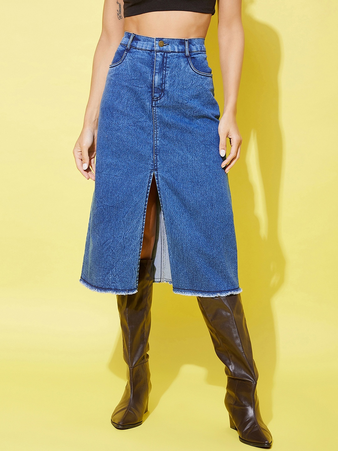 

Chemistry Denim Center Slit Midi Skirt, Blue
