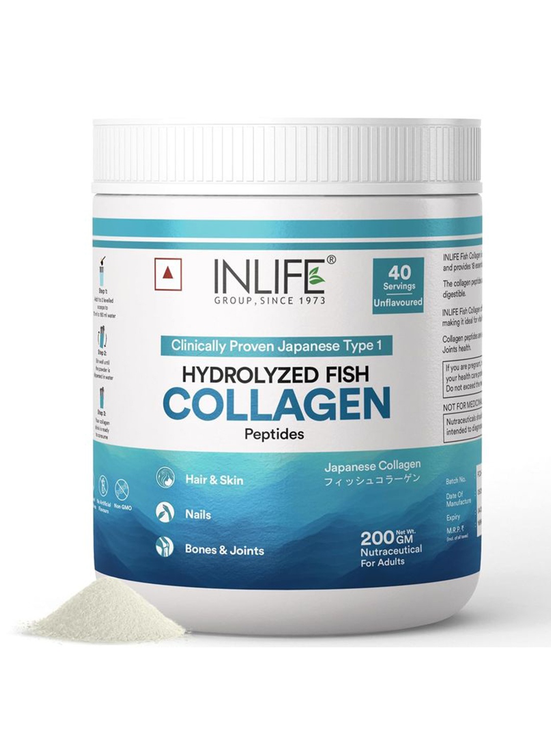 

INLIFE Hydrolyzed Japanese Marine Fish Collagen Peptides Powder - 200 g, White