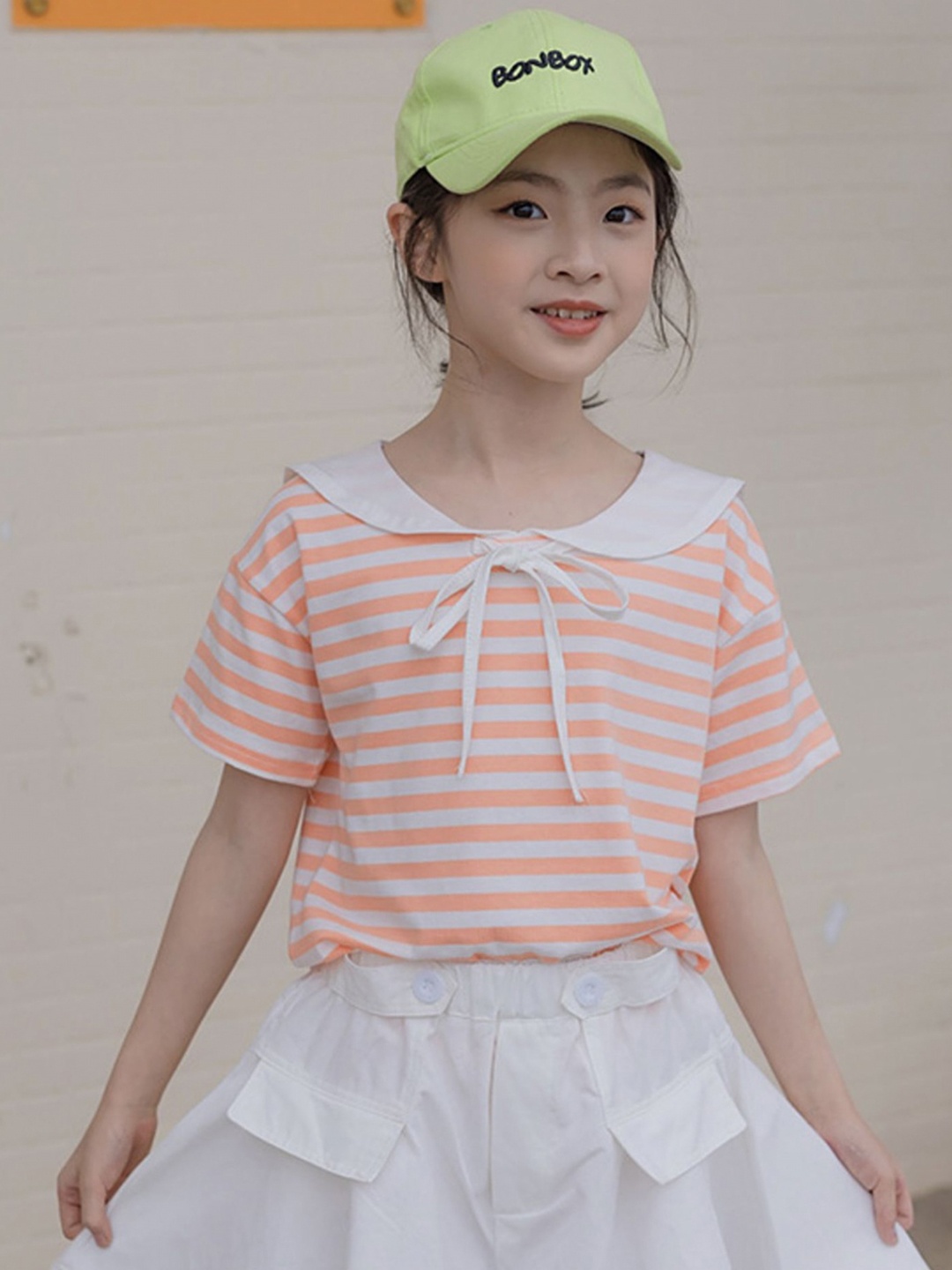 

LULU & SKY Girls Striped Pockets T-shirt, Orange