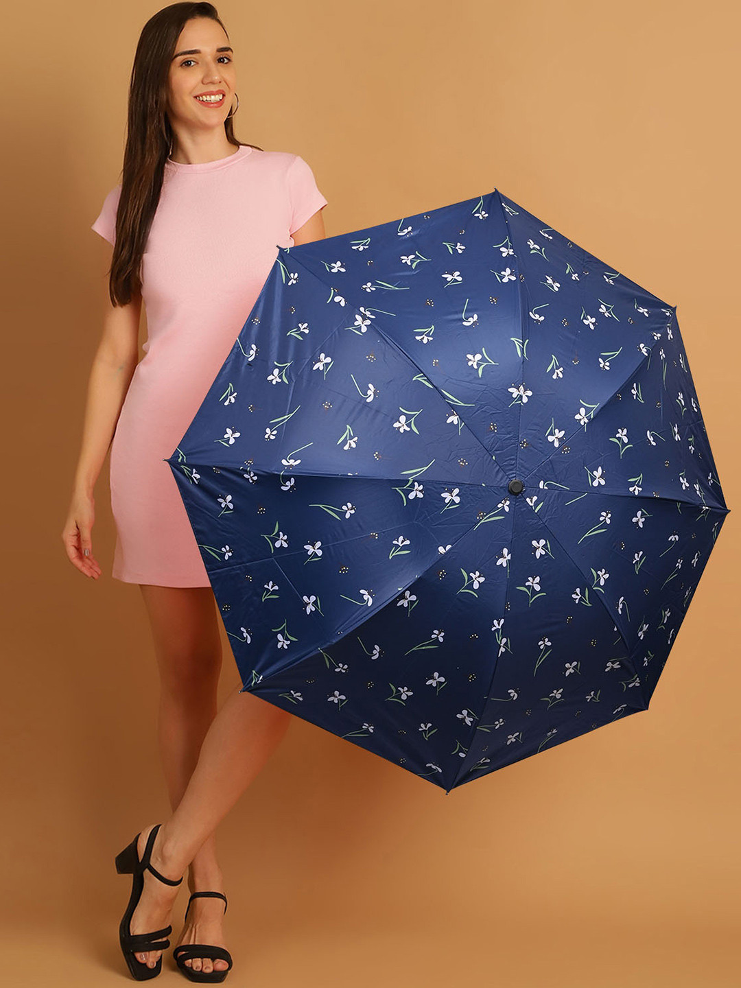 

LOOM LEGACY Manual 3 Fold Floral Umbrellas, Navy blue