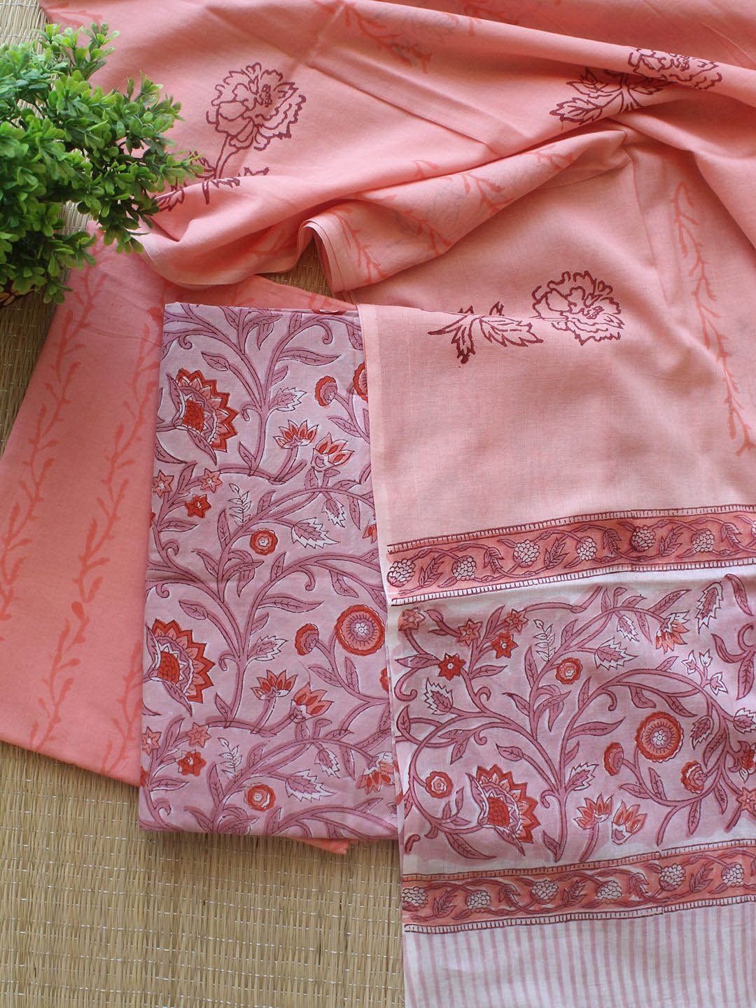 

Weaves of Tradition Printed Pure Cotton Unstitched Dress Material, Pink