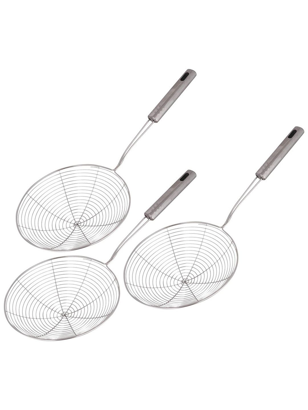 

Kuber Industries Stainless Steel 3 Pieces Silver Toned Puri Strainer