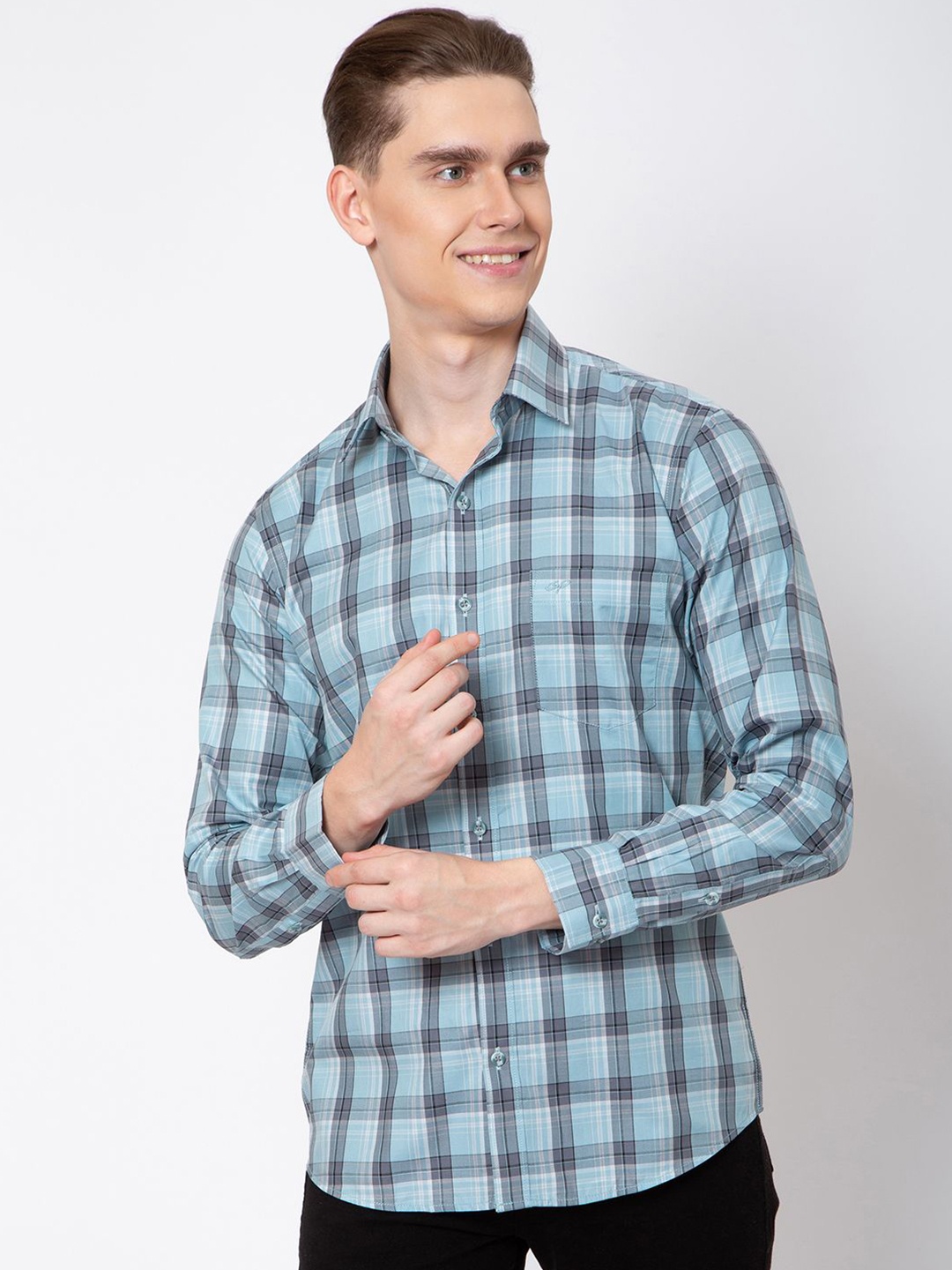 

Sparky Men Opaque Checked Casual Shirt, Blue