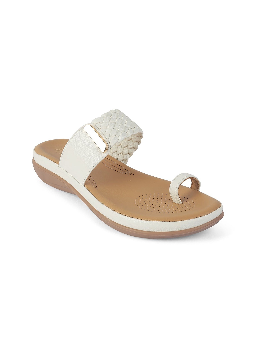 

Tresmode Women Open Toe Flats with Buckles, White