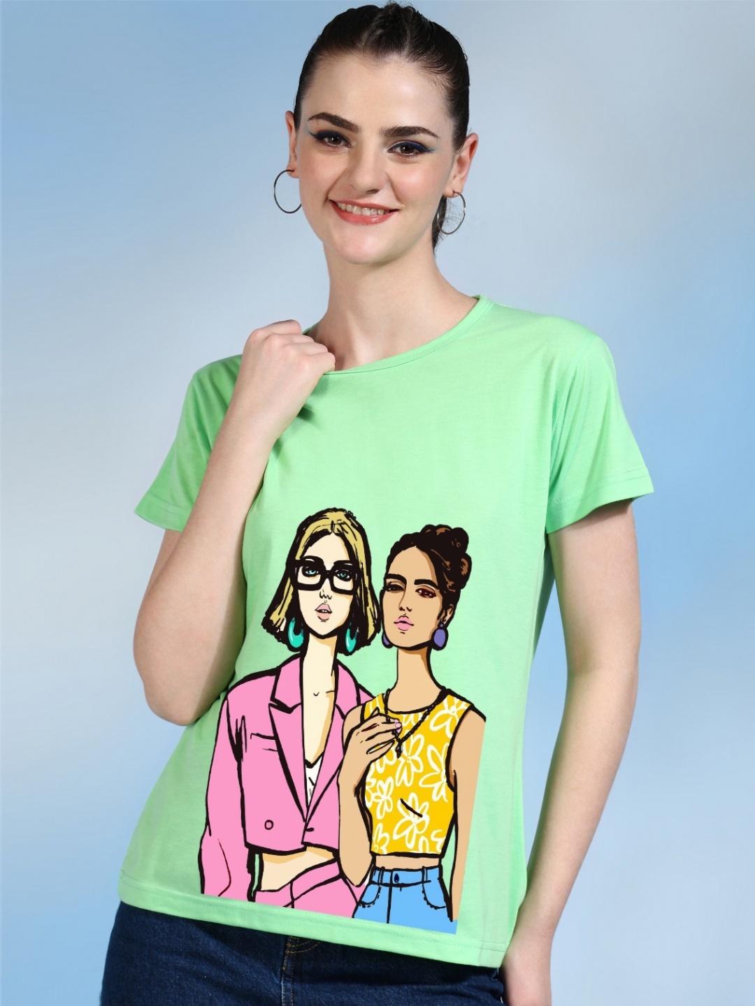 

Moda Rapido Women Printed Bio Finish Raw Edge T-shirt, Green