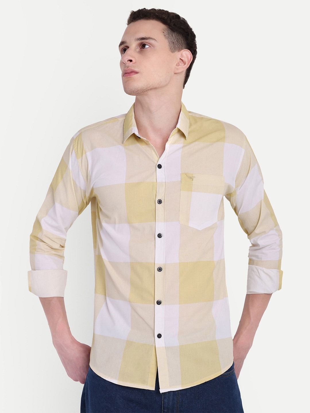 

Moda Rapido Men Classic Gingham Checks Opaque Checked Casual Shirt, Yellow