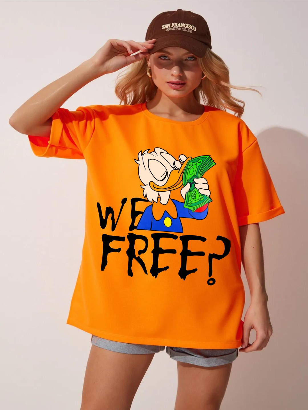 

RAYACLOSET Women Printed Applique T-shirt, Orange