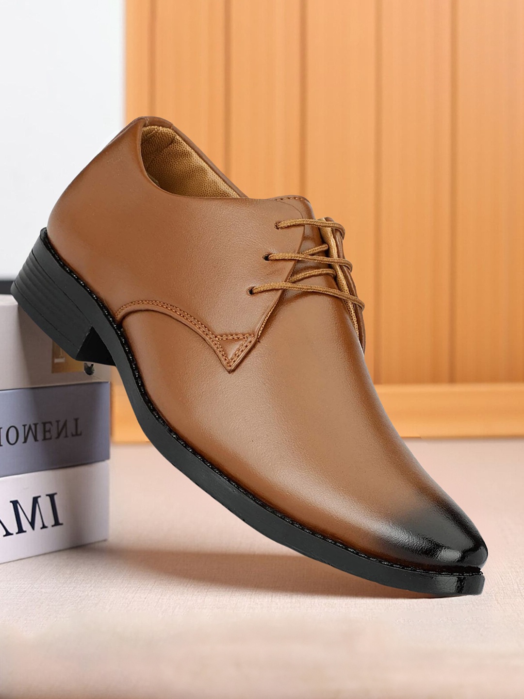 

Zixer Men Formal Derby Shoes, Tan