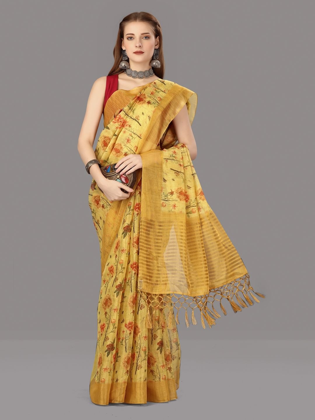 

Suha Floral Zari Art Silk Saree, Mustard