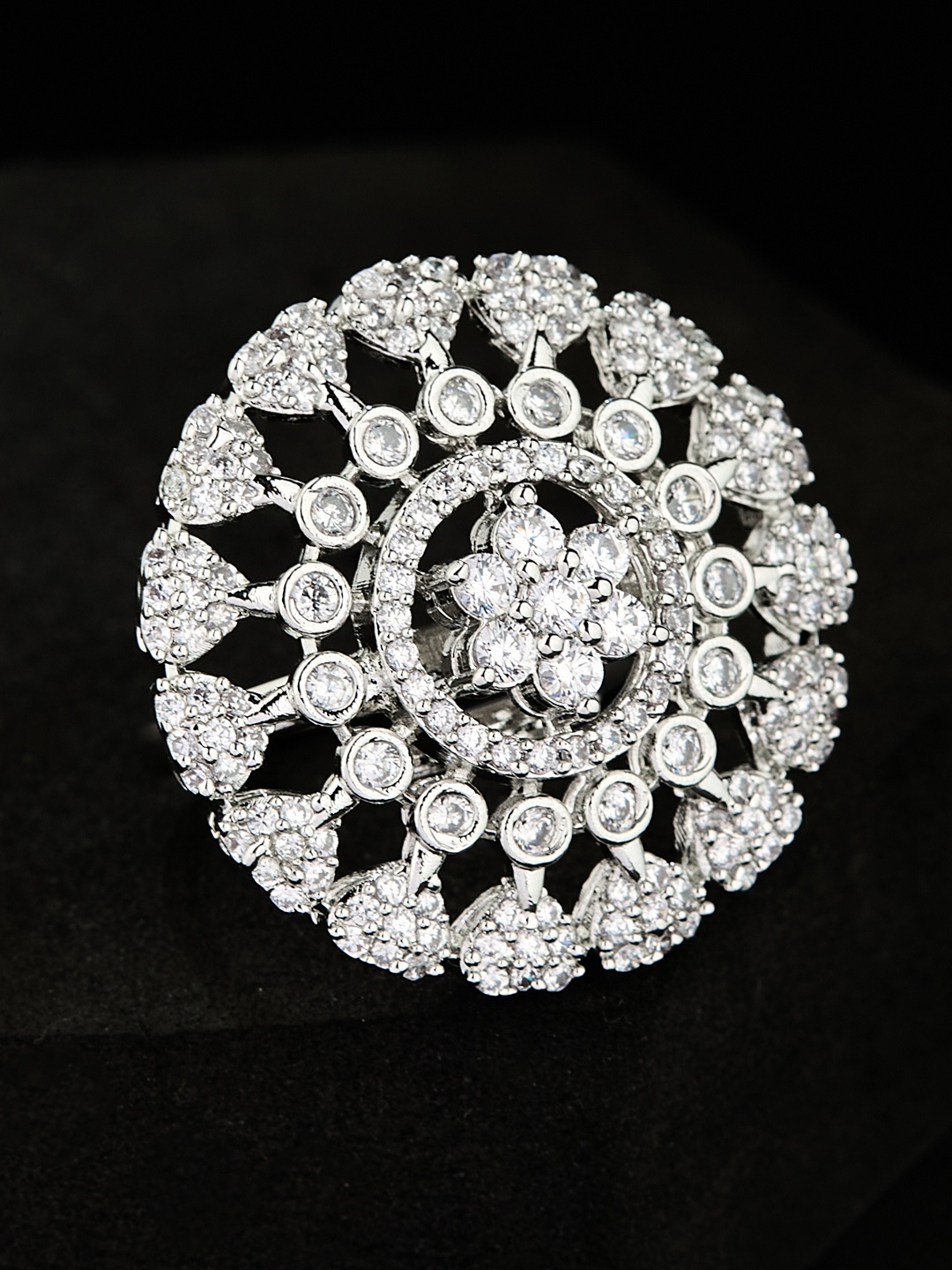 

ATIBELLE Silver Plated CZ Stone Studded Finger Ring