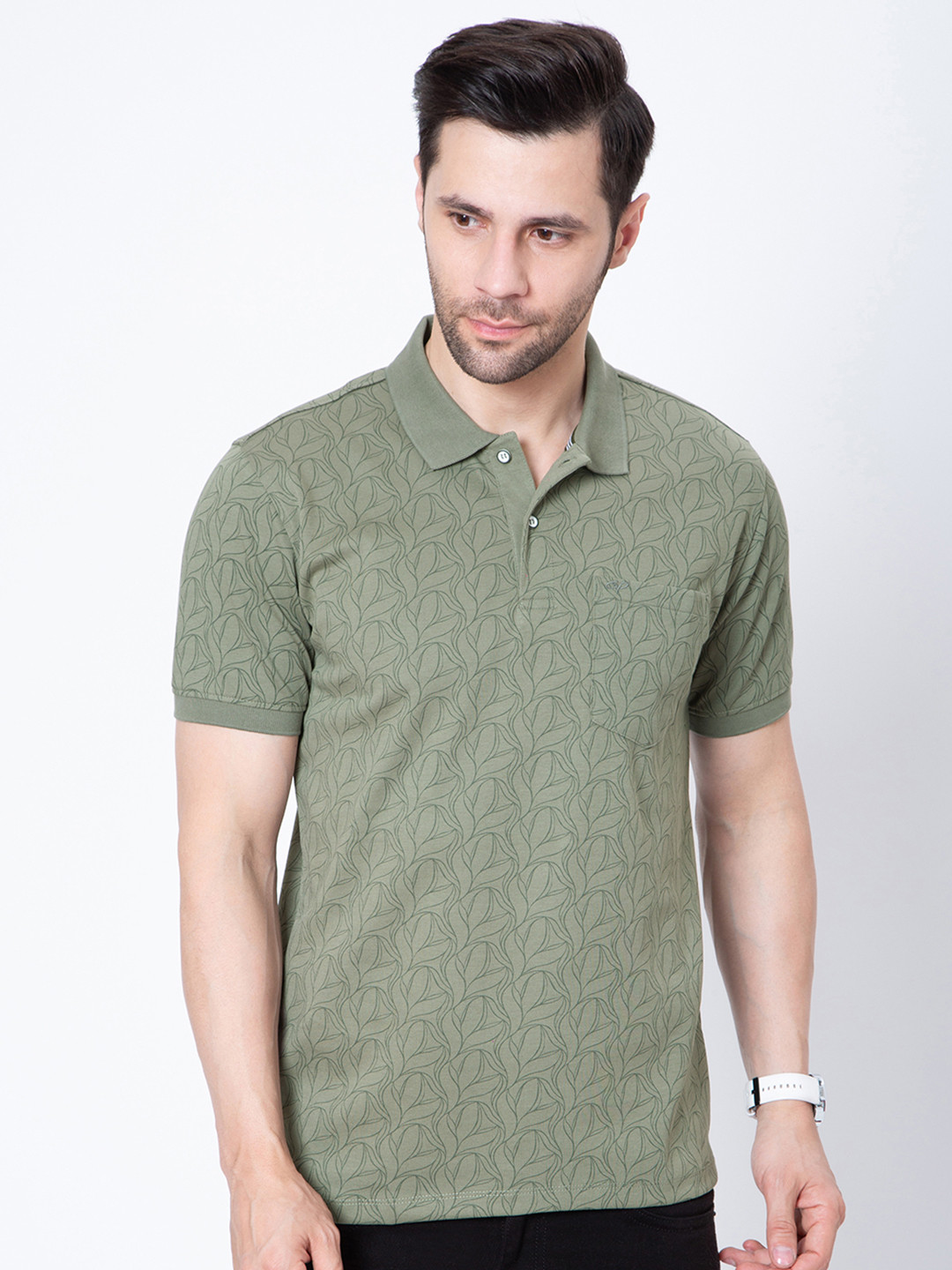 

Sparky Men Polo Collar Pockets Slim Fit T-shirt, Olive