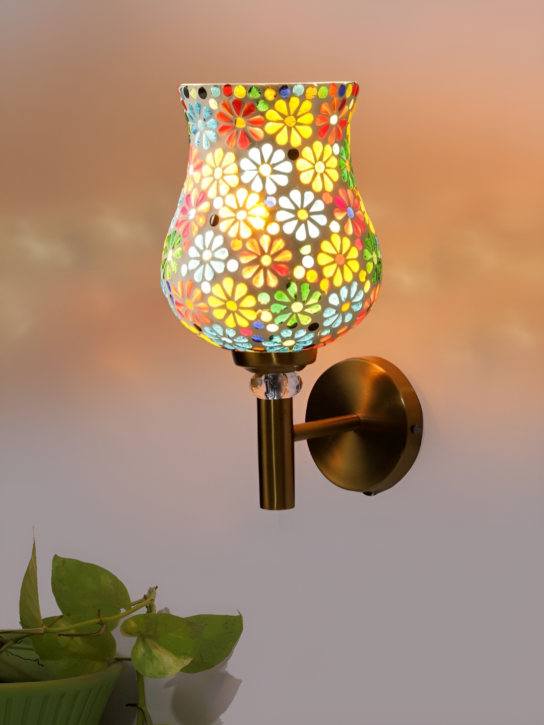 

Devansh White & Blue Antique Wall Lamp With Mosaic Glass